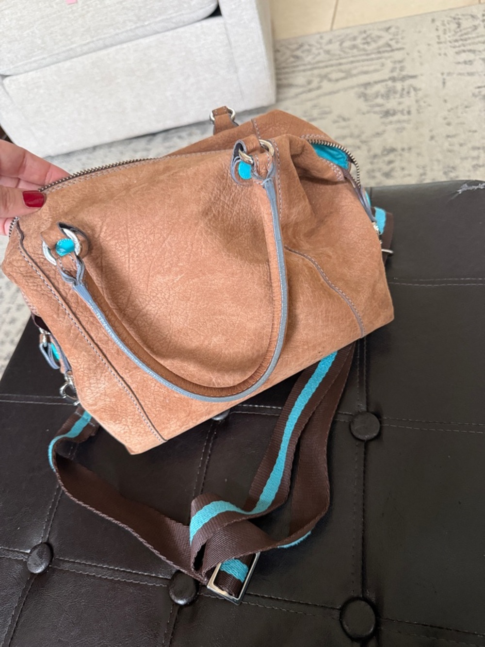 Gabs Brown Suede Crossbody Bag with Turquoise Accents